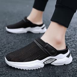 image-YSNBF Men's Beach Sandals Breathable Mesh Slip-On Summer Shoes