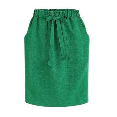 image-Women's High Waist Pencil Skirt with Bow Tie and Pockets