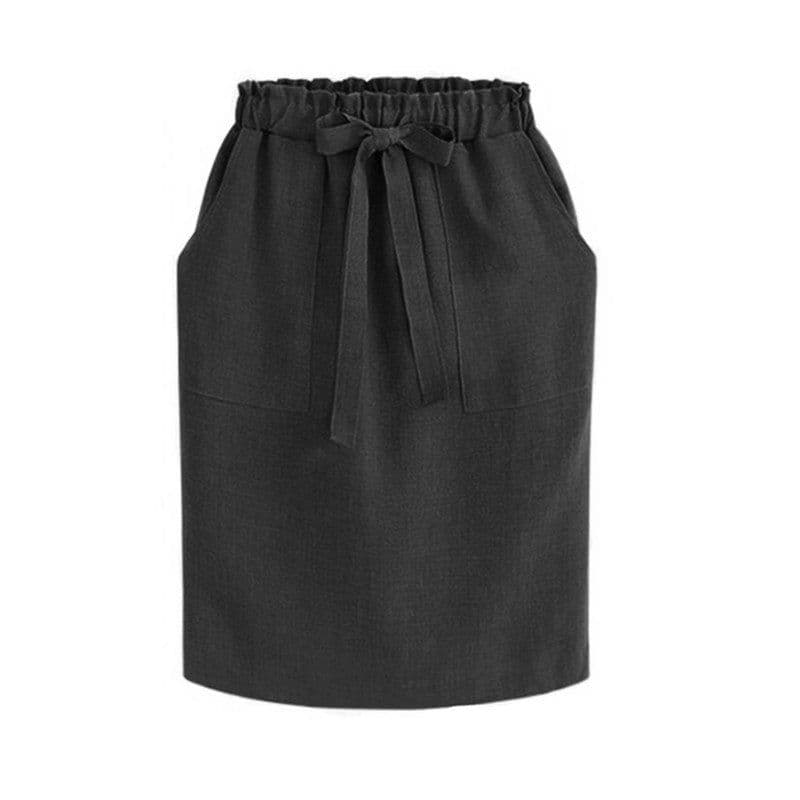 image-Women's High Waist Pencil Skirt with Bow Tie and Pockets