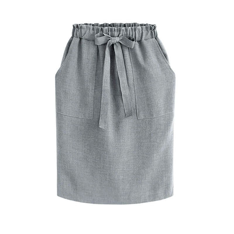 image-Women's High Waist Pencil Skirt with Bow Tie and Pockets