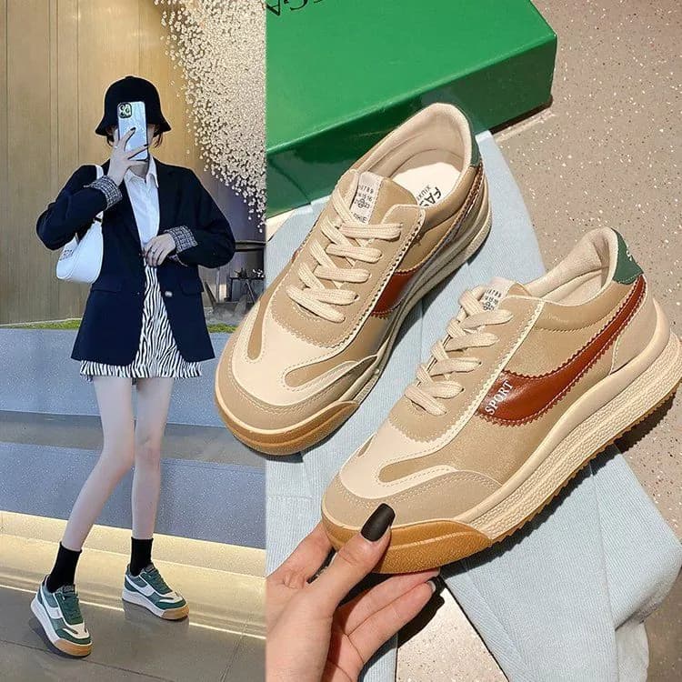 image-Women's Platform Sneakers Casual Lace Up Shoes Color Block PU Leather