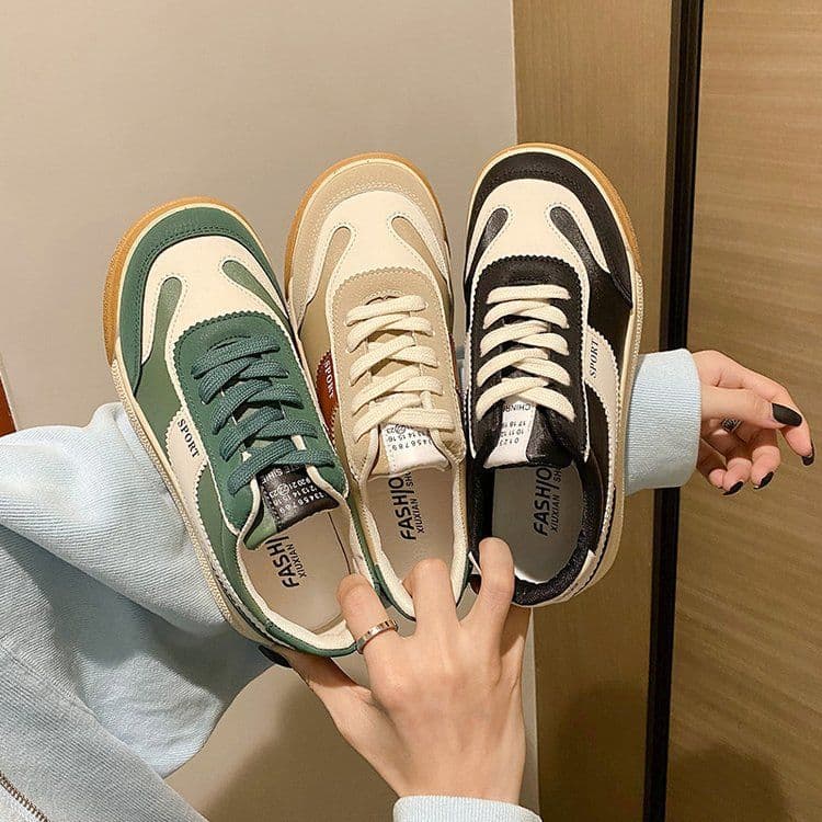 image-Women's Platform Sneakers Casual Lace Up Shoes Color Block PU Leather