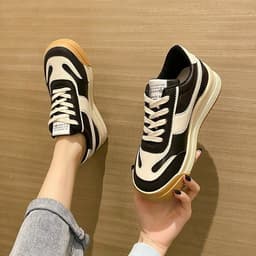 image-Women's Platform Sneakers Casual Lace Up Shoes Color Block PU Leather