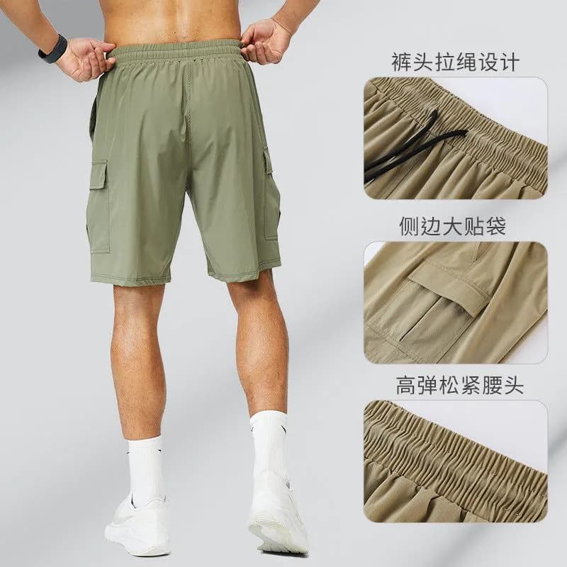image-Lanlich Men's Khaki Sports Shorts Quick-Dry Loose Fit Training