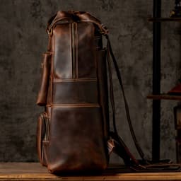 image-Handmade Crazy Horse Leather Backpack Large Capacity Travel