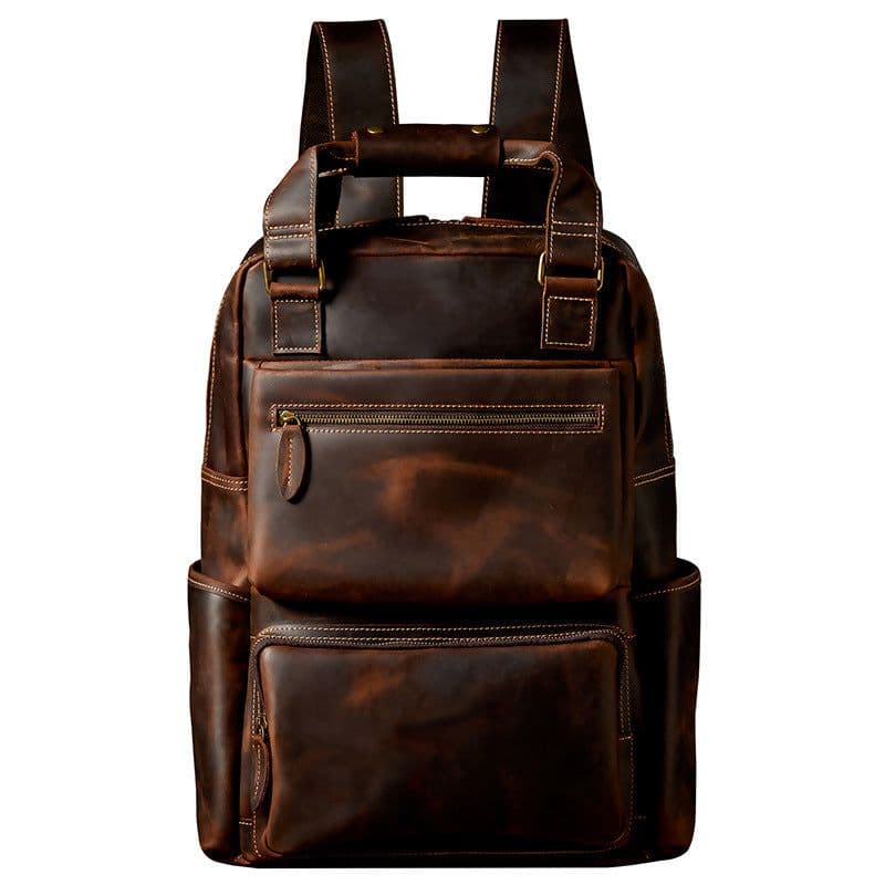 image-Handmade Crazy Horse Leather Backpack Large Capacity Travel