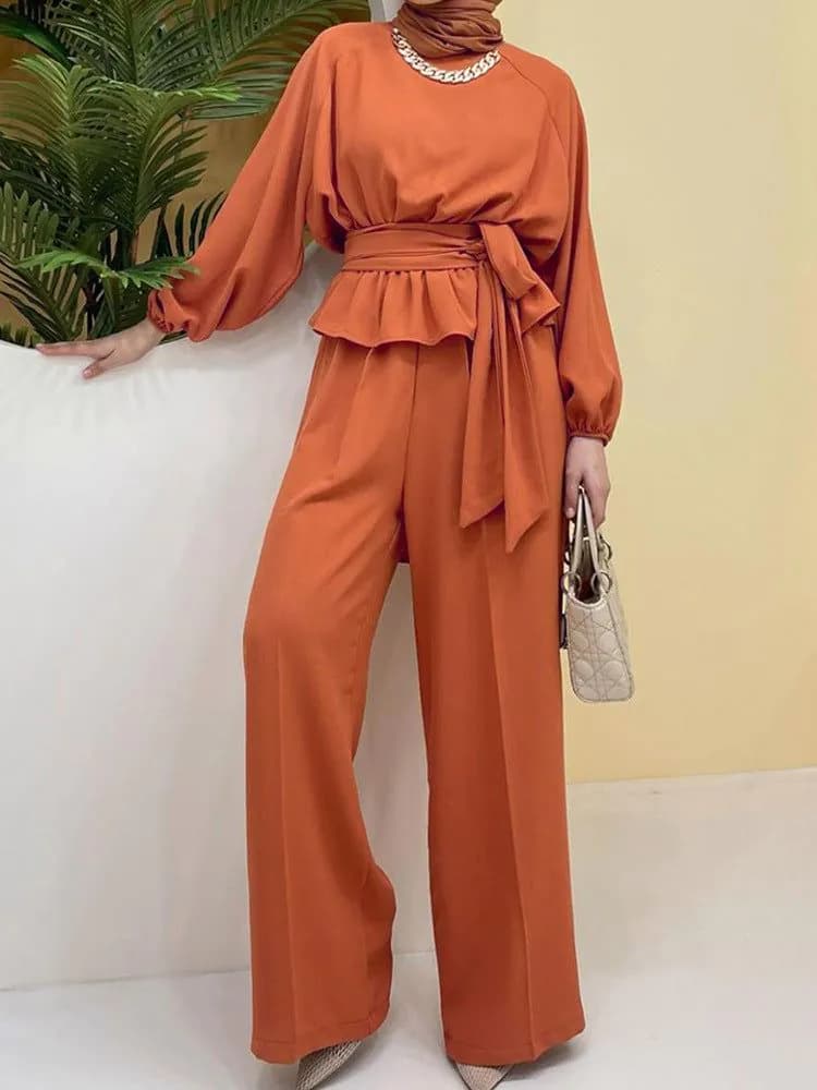 image-Middle East Women's Muslim Abaya Two-Piece Set Long Sleeve Dress