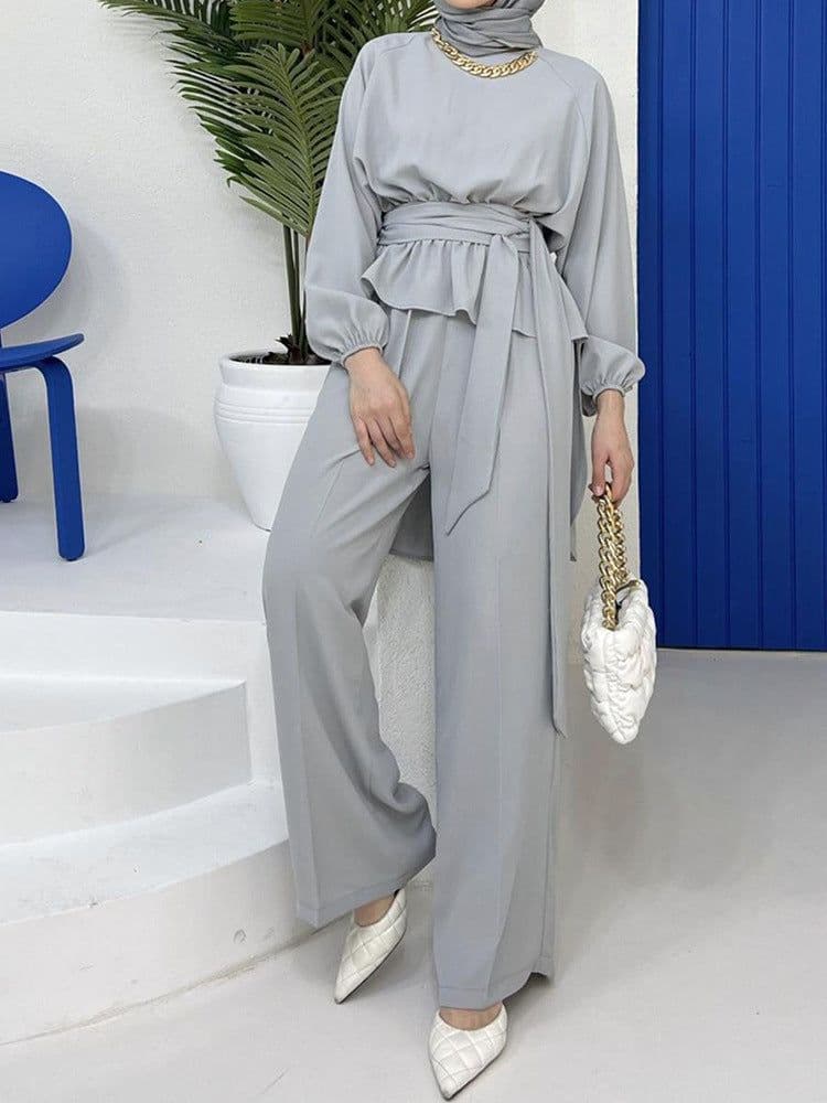 image-Middle East Women's Muslim Abaya Two-Piece Set Long Sleeve Dress