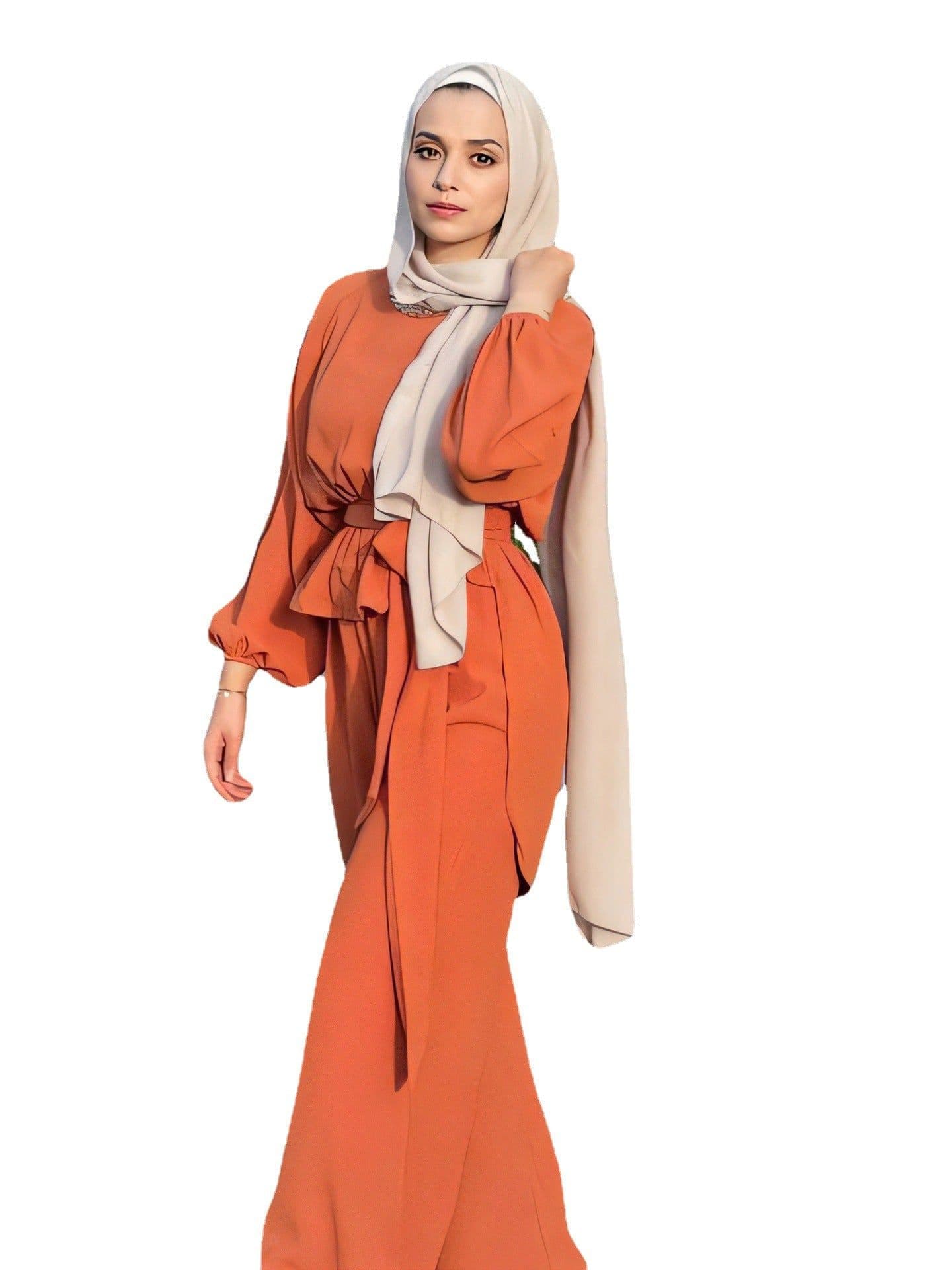 image-Middle East Women's Muslim Abaya Two-Piece Set Long Sleeve Dress
