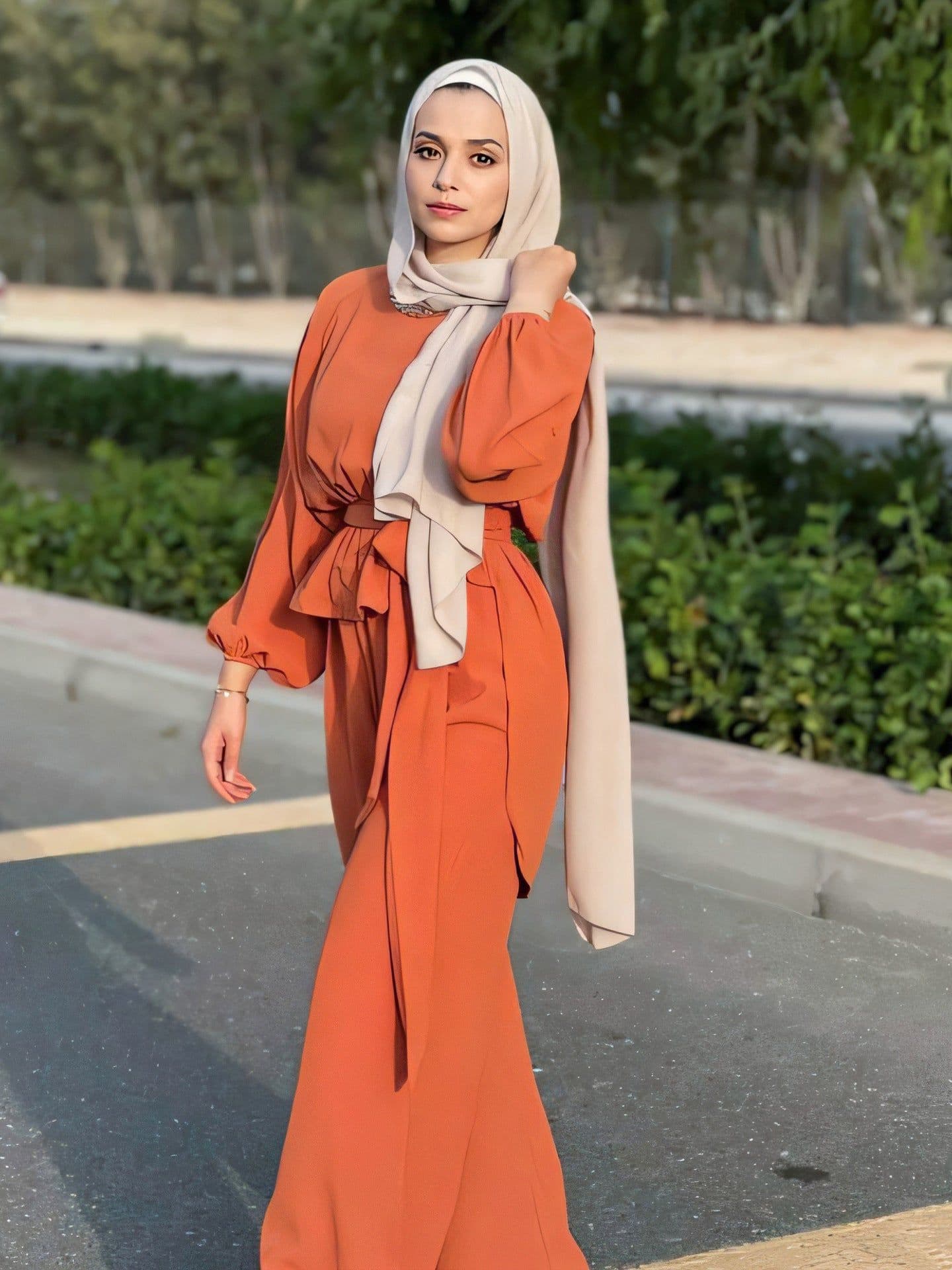 image-Middle East Women's Muslim Abaya Two-Piece Set Long Sleeve Dress