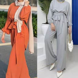 image-Middle East Women's Muslim Abaya Two-Piece Set Long Sleeve Dress