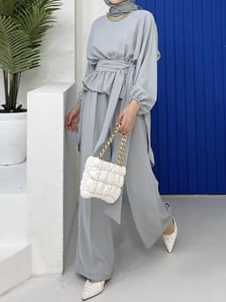 image-Middle East Women's Muslim Abaya Two-Piece Set Long Sleeve Dress
