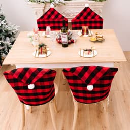 image-Howbe Christmas Chair Cover Red Black Plaid White Fur Ball