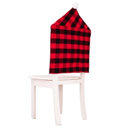 image-Howbe Christmas Chair Cover Red Black Plaid White Fur Ball