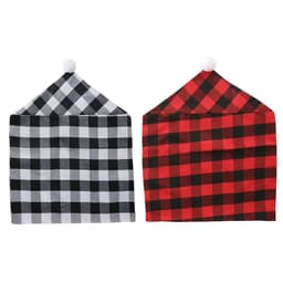 image-Howbe Christmas Chair Cover Red Black Plaid White Fur Ball