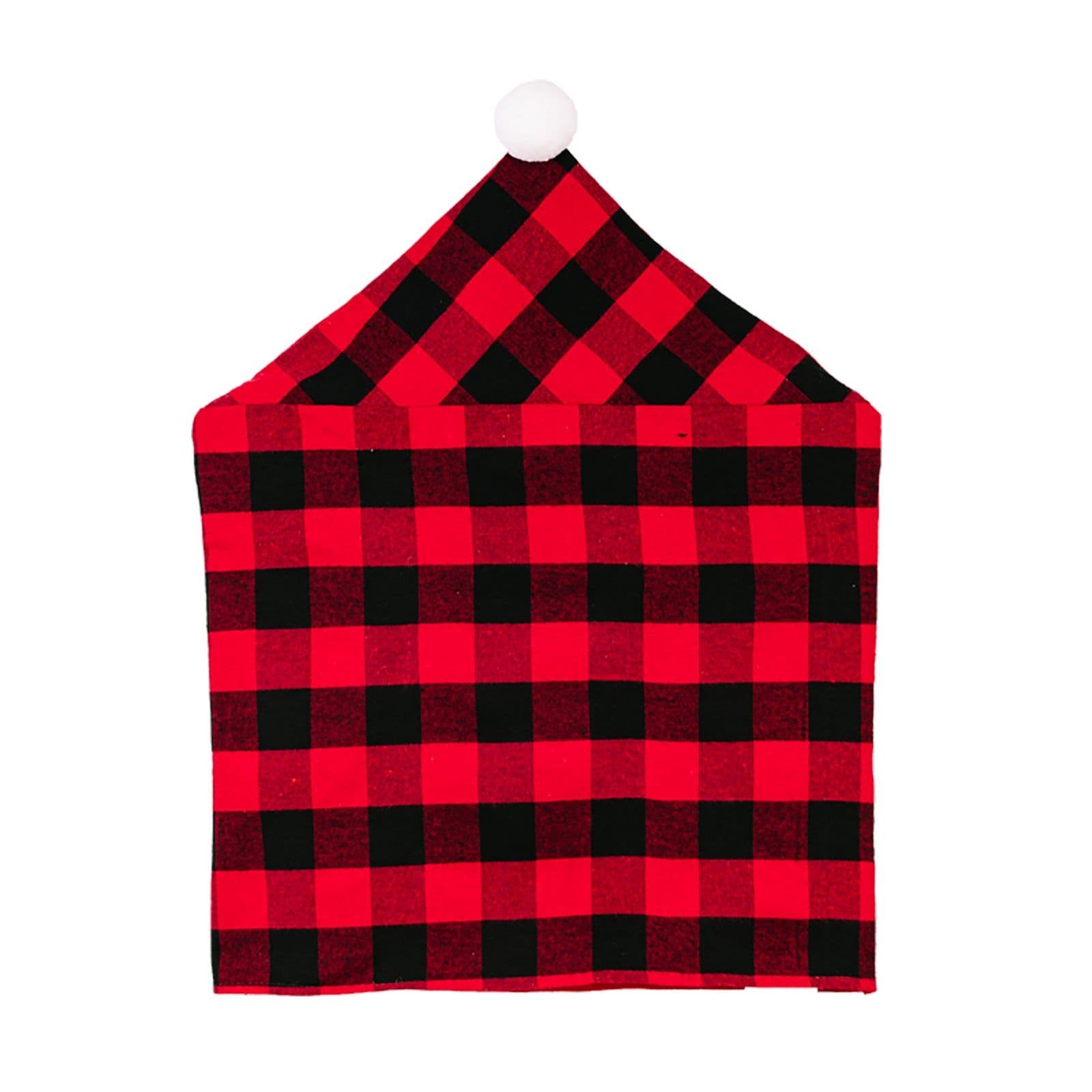 image-Howbe Christmas Chair Cover Red Black Plaid White Fur Ball