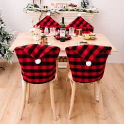 image-Howbe Christmas Chair Cover Red Black Plaid White Fur Ball