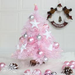 image-Pink Feather Mini Christmas Tree 45cm Desktop Ornament