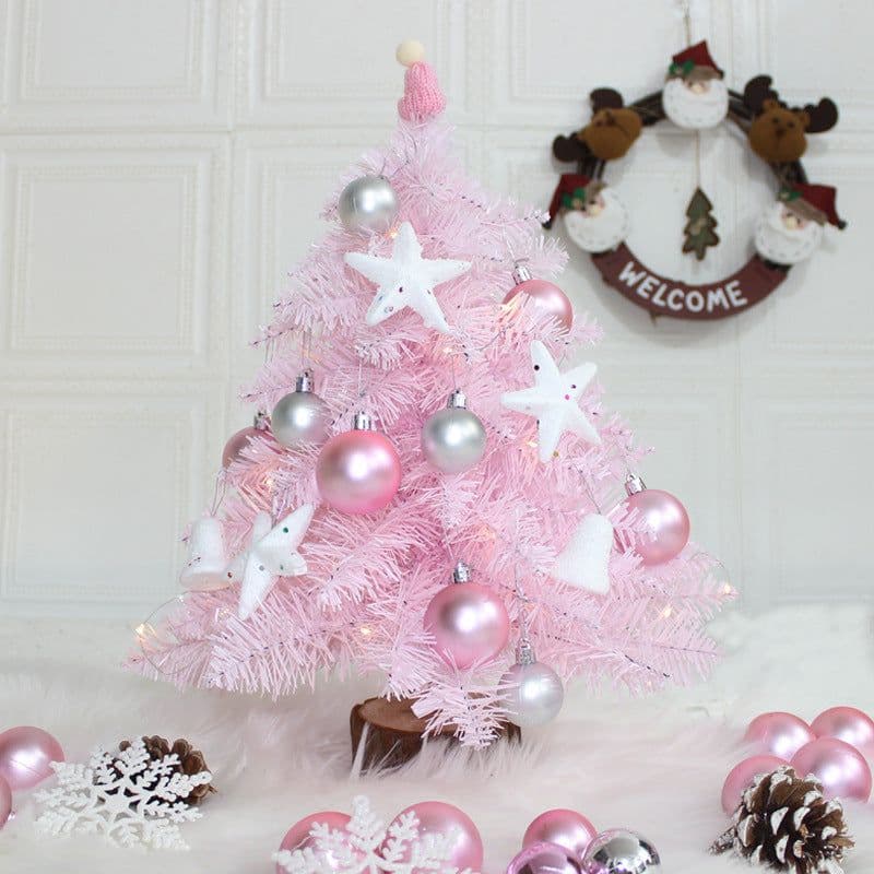 image-Pink Feather Mini Christmas Tree 45cm Desktop Ornament