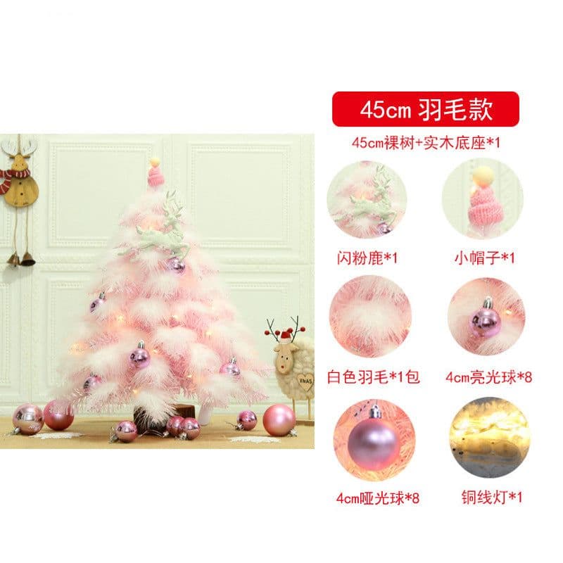 image-Pink Feather Mini Christmas Tree 45cm Desktop Ornament