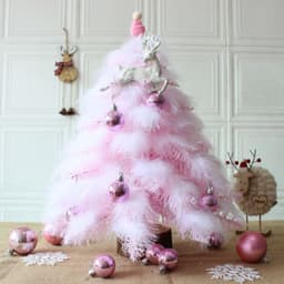 image-Pink Feather Mini Christmas Tree 45cm Desktop Ornament