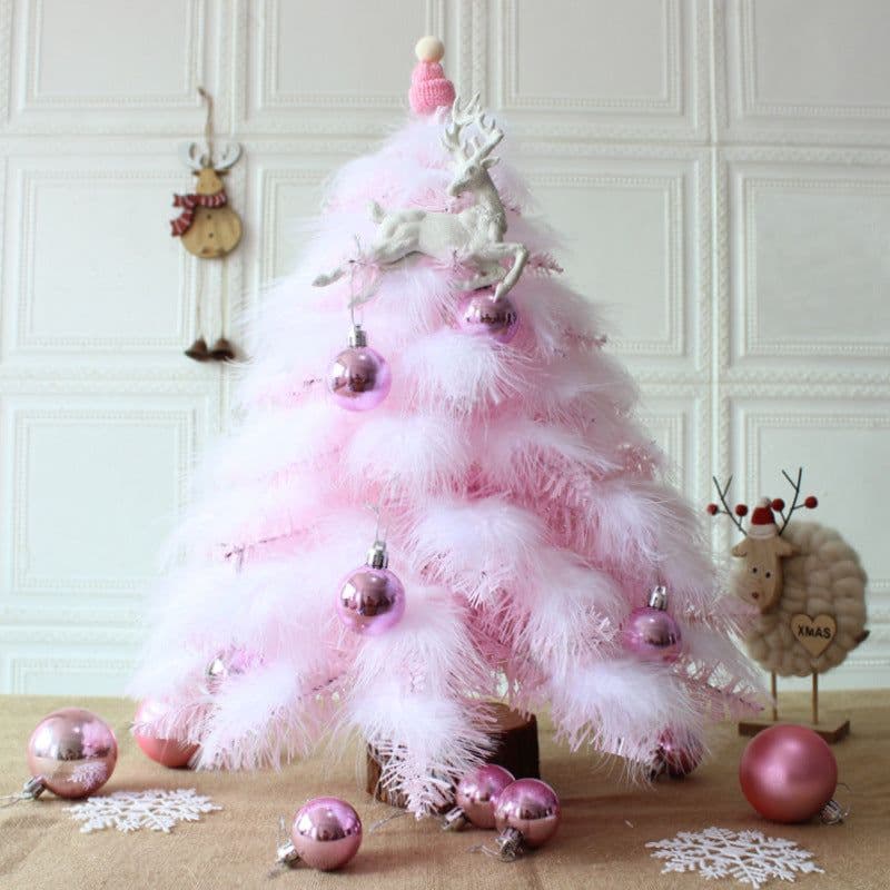 image-Pink Feather Mini Christmas Tree 45cm Desktop Ornament