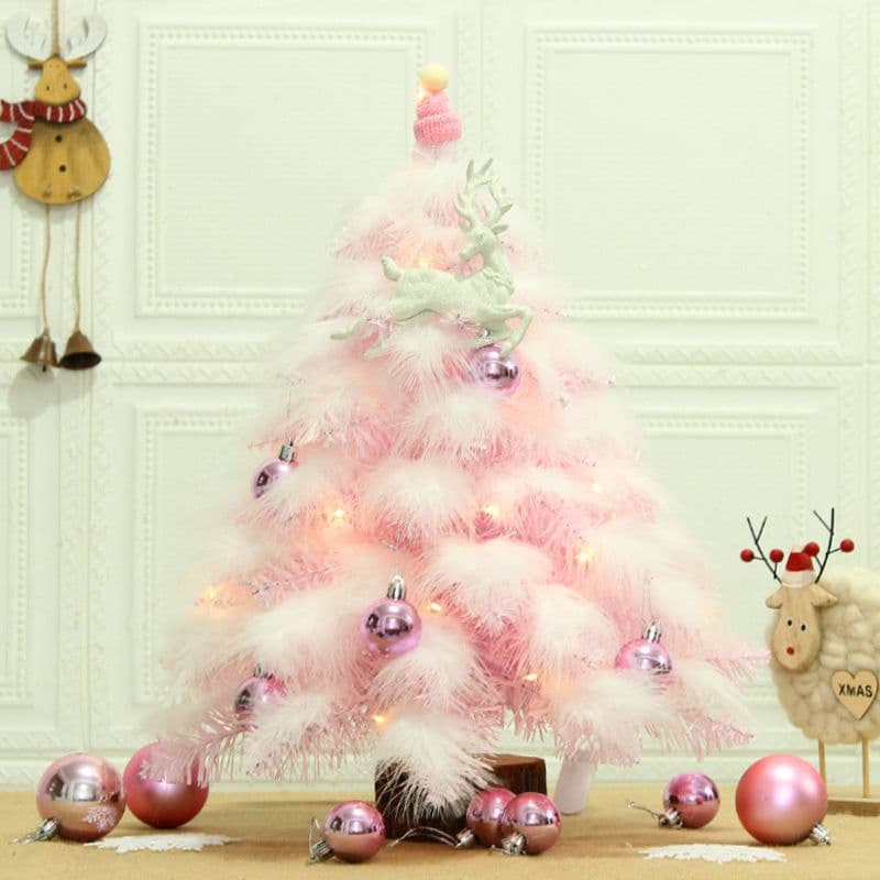 image-Pink Feather Mini Christmas Tree 45cm Desktop Ornament