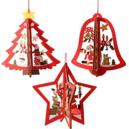 image-Wooden Christmas Tree Ornaments Laser Cut Hollow Star Bell Pendants