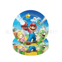 image-Mario Theme Birthday Party Tableware Set Paper Plates Cups Flags