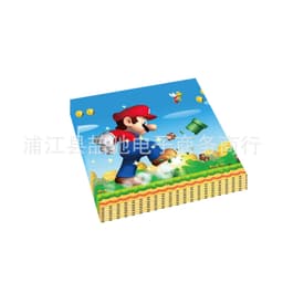 image-Mario Theme Birthday Party Tableware Set Paper Plates Cups Flags