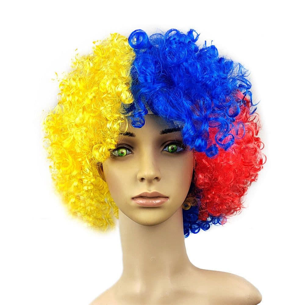 image-World Cup Flag Color Wig Rainbow Fan Hair Costume Prop