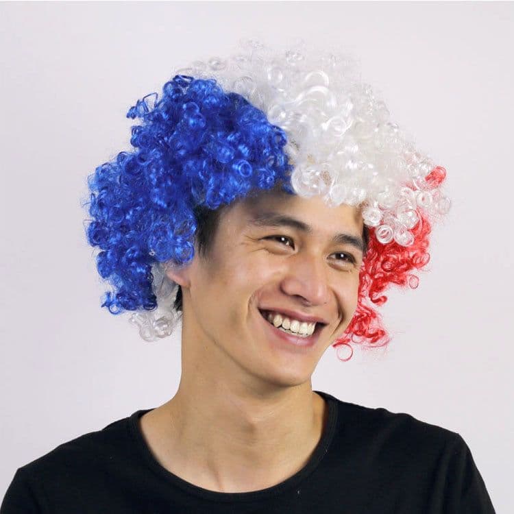 image-World Cup Flag Color Wig Rainbow Fan Hair Costume Prop