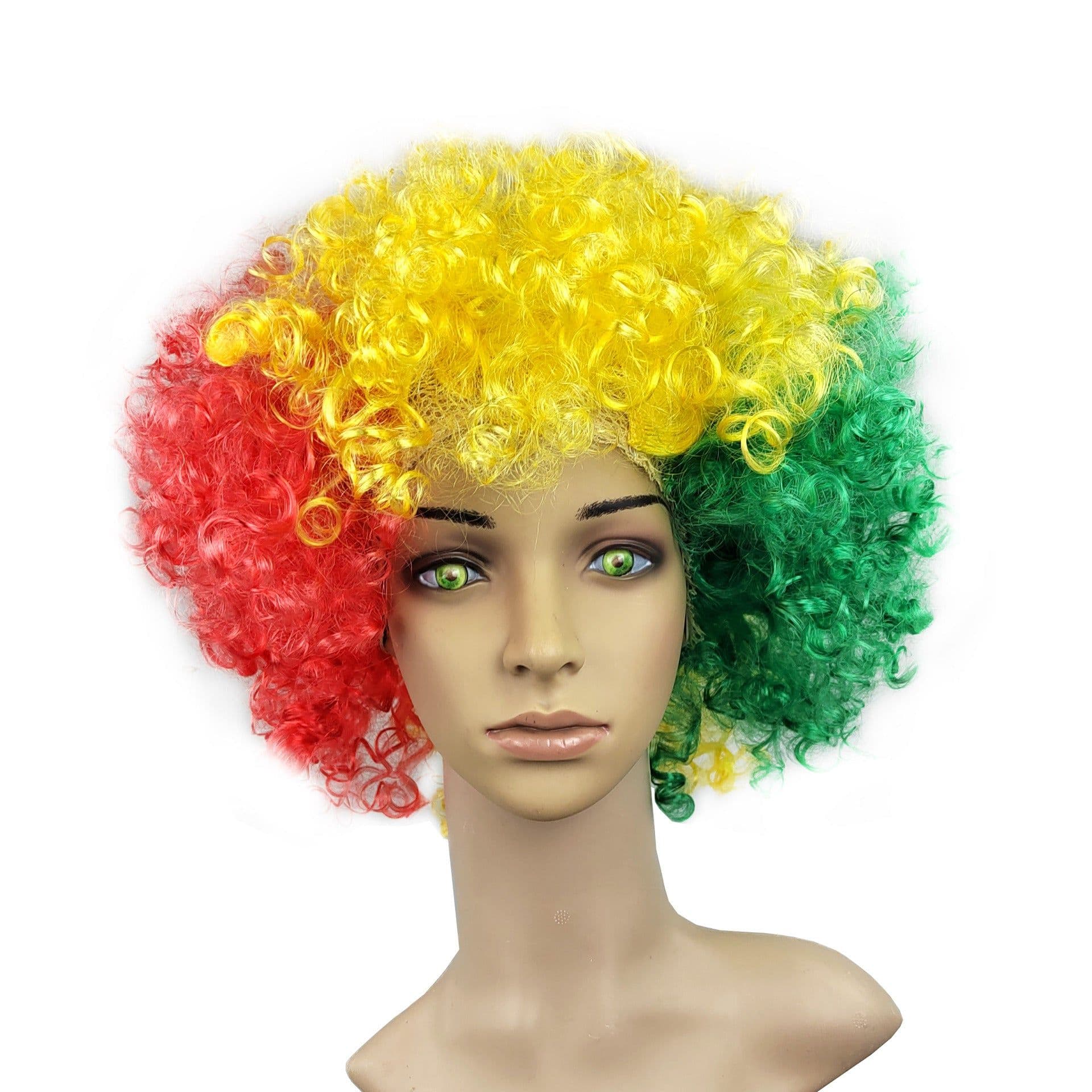 image-World Cup Flag Color Wig Rainbow Fan Hair Costume Prop