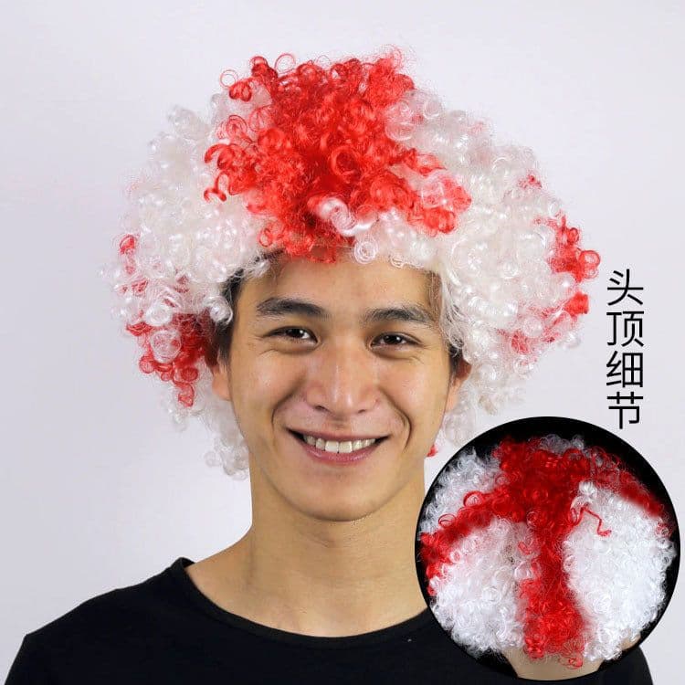 image-World Cup Flag Color Wig Rainbow Fan Hair Costume Prop