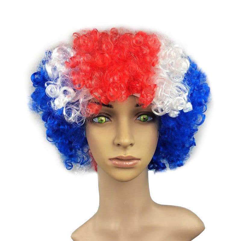 image-World Cup Flag Color Wig Rainbow Fan Hair Costume Prop