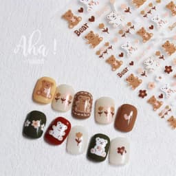 image-Nail Art Love Bear Stickers Cartoon Flower Bear Adhesive Decals