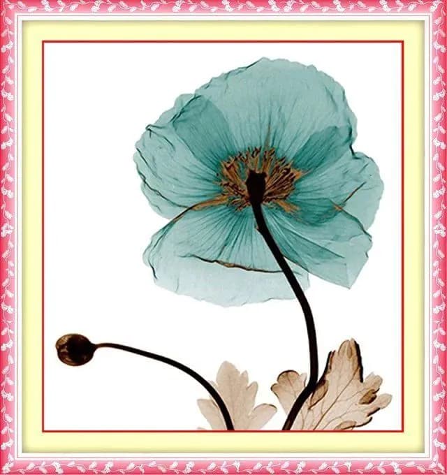 image-Blue Poppies Cross Stitch Kit 11CT Full Embroidery Modern Floral