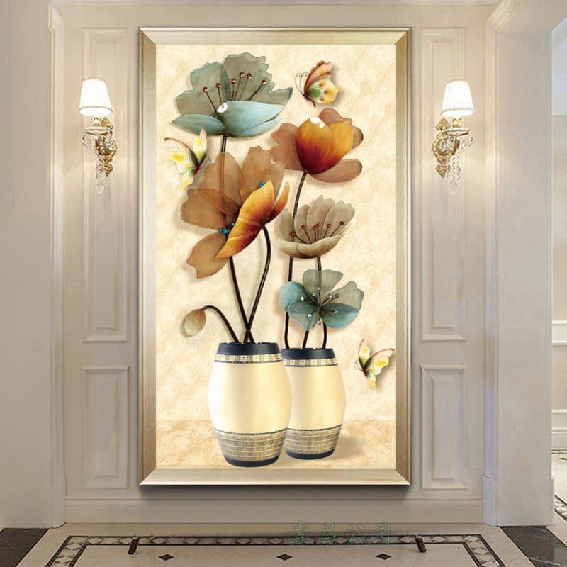 image-Cross Stitch Kit Flower Vase Pattern 92x180cm Living Room Embroidery