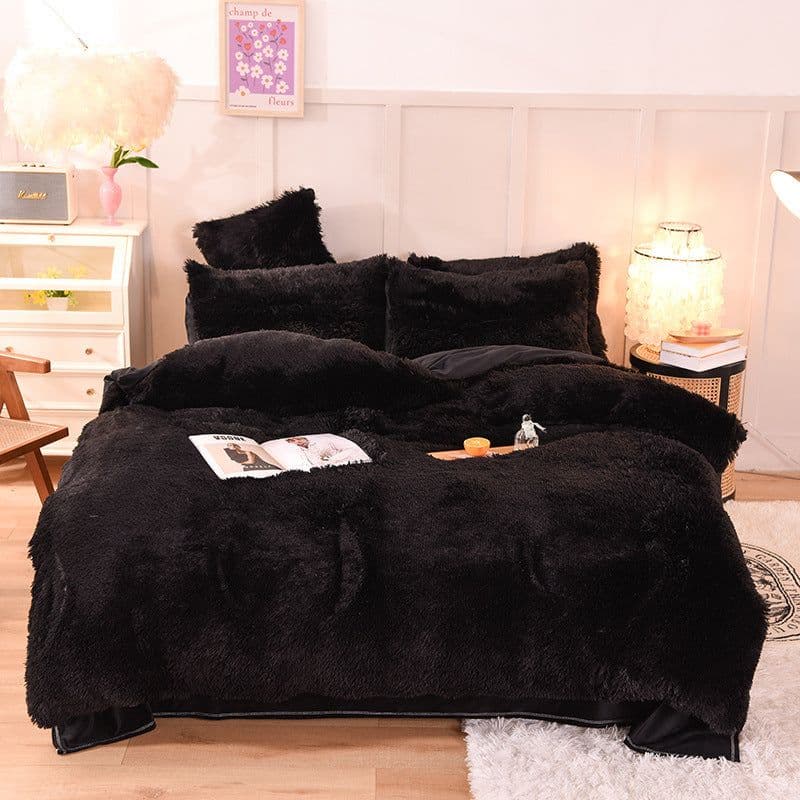 image-Mink Velvet 4-Piece Bedding Set Queen Matcha Green Quilt Cover