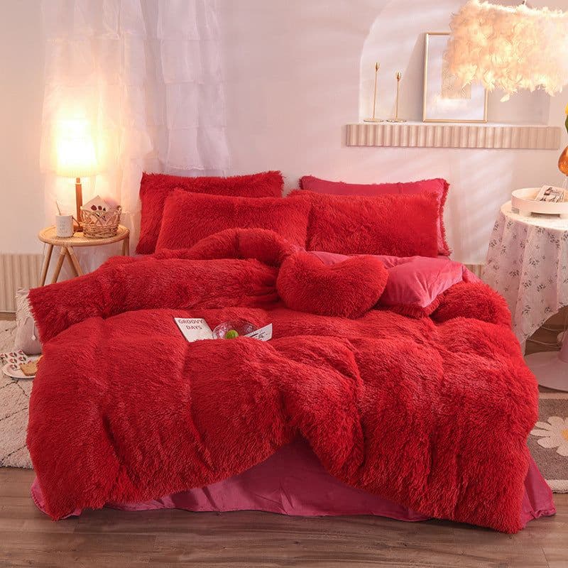 image-Mink Velvet 4-Piece Bedding Set Queen Matcha Green Quilt Cover