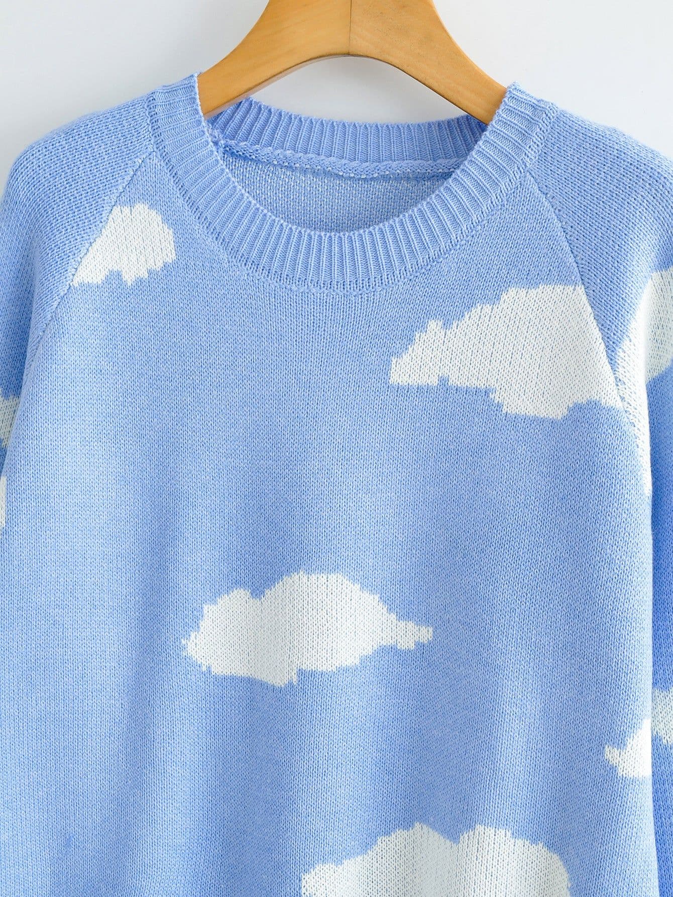 image-Women's Blue Pastoral Sweater Fresh Sweet Knitwear
