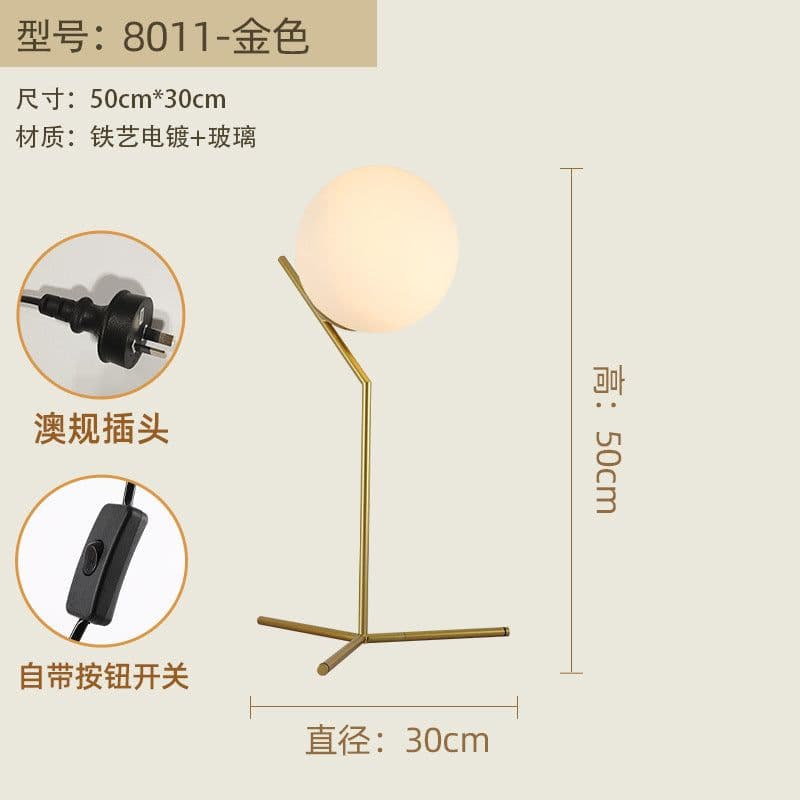 image-Nordic Modern Table Lamp E27 Black Glass Shade 12W