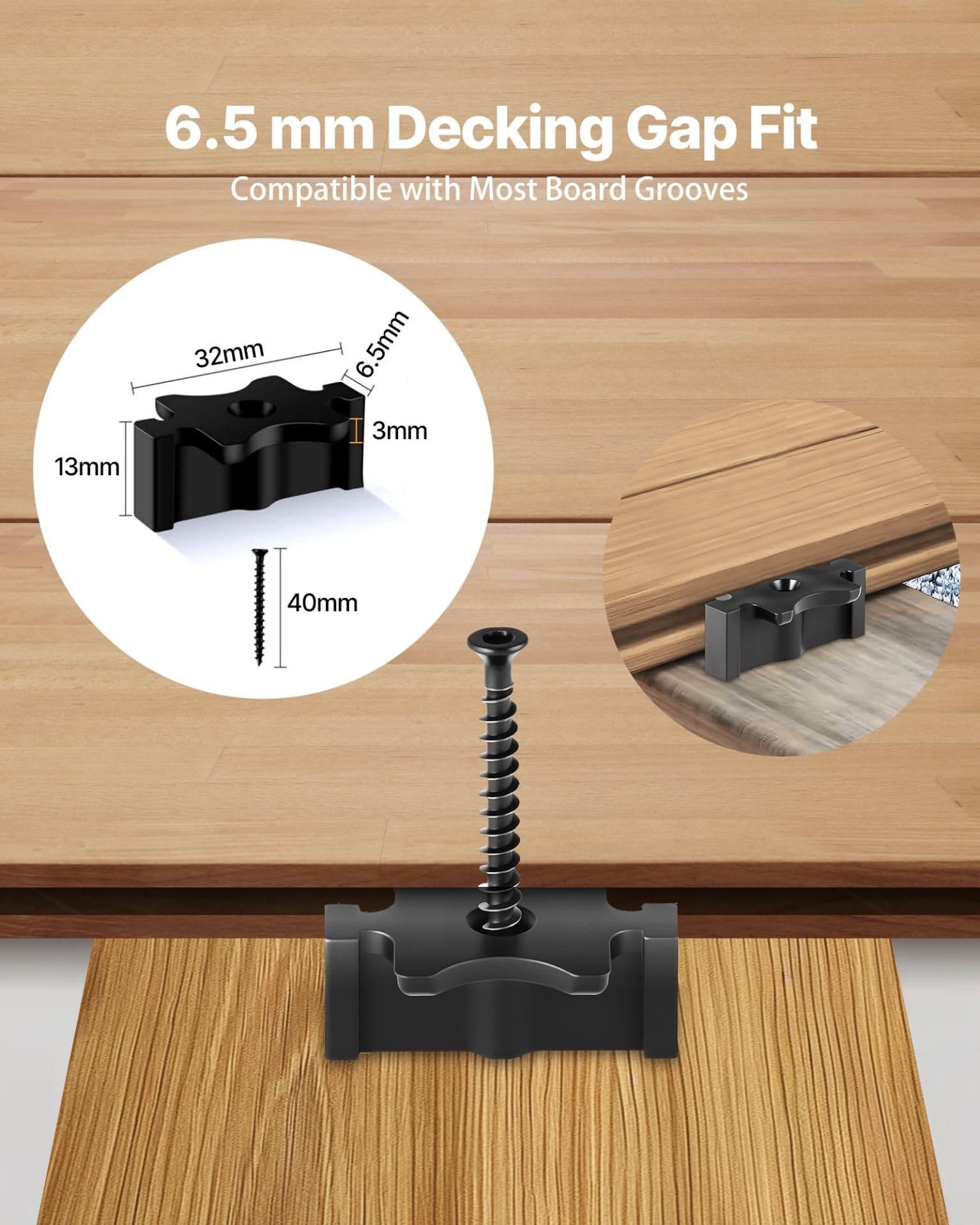 image-VEVOR 600PCS Hidden Deck Fasteners for Composite Decking Board, Universal Composite T Clips & Plastic Hidden Fasteners with Metal Screws,Polypropylene PP Clips Works with 0.26 inch Gaps, Black