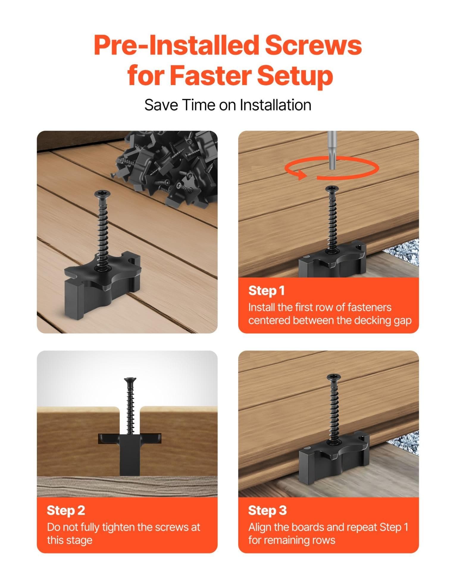 image-VEVOR 600PCS Hidden Deck Fasteners for Composite Decking Board, Universal Composite T Clips & Plastic Hidden Fasteners with Metal Screws,Polypropylene PP Clips Works with 0.26 inch Gaps, Black