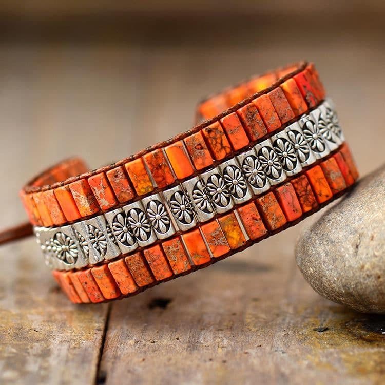 image-Koysko Emperor Stone Beaded Braided Bracelet Orange Heart Charm