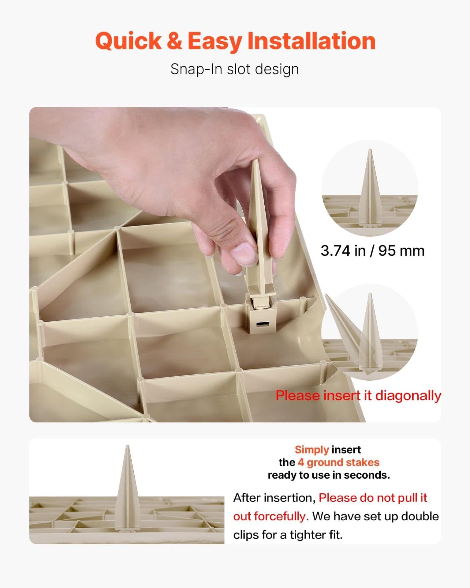image-VEVOR Pierres de Marche Jardin, 4 PCS, Dalles de Pas Jardin, 39,5x39,5 cm, Aspect Pierre Naturelle en Résine PC ABS, avec Piquets de Sol, Pavés pour Allée Chemin Extérieure, Pelouse, Terrasse, Beige