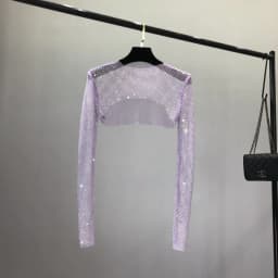 image-Women's Mesh Rhinestone Sheer Shrug Cover Up Long Sleeve Top