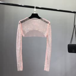 image-Women's Mesh Rhinestone Sheer Shrug Cover Up Long Sleeve Top