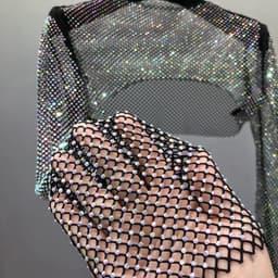 image-Women's Mesh Rhinestone Sheer Shrug Cover Up Long Sleeve Top
