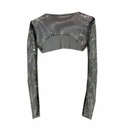 image-Women's Mesh Rhinestone Sheer Shrug Cover Up Long Sleeve Top